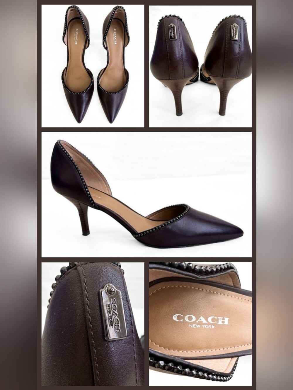 Coach Blossom d'Orsay Pumps Chocolate Brown Beaded Trim 8.5